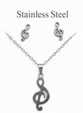 Stainless Steel Treble Clef Music Note Necklace and Stud Earrings Jewelry Set