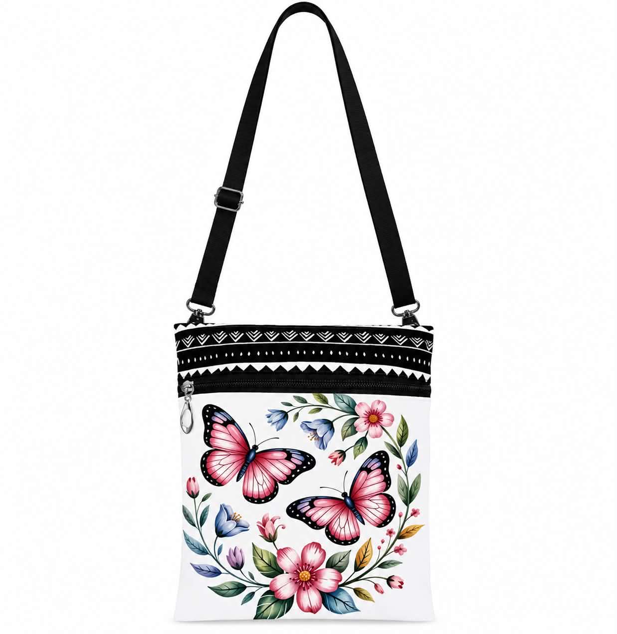 Pink Butterfly Floral Crossbody Phone Bag Lightweight Travel Purse