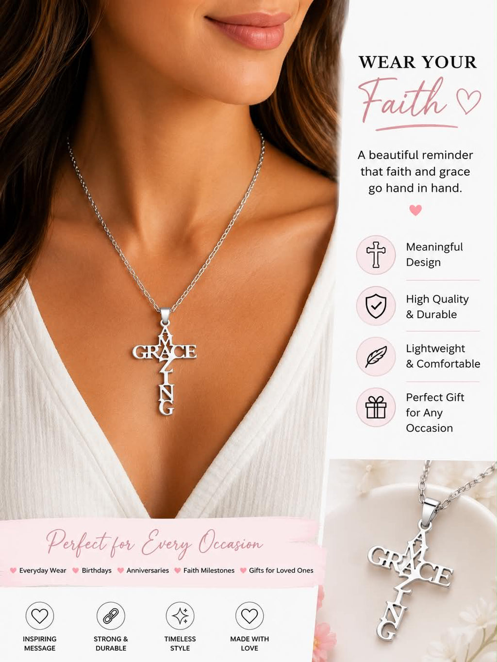 Wear Your Faith Amazing Grace Silver Necklace
