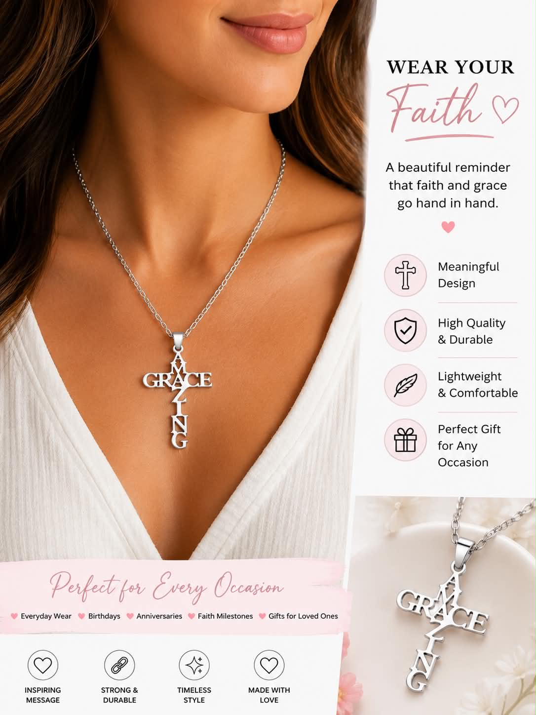 Wear Your Faith Amazing Grace Silver Necklace