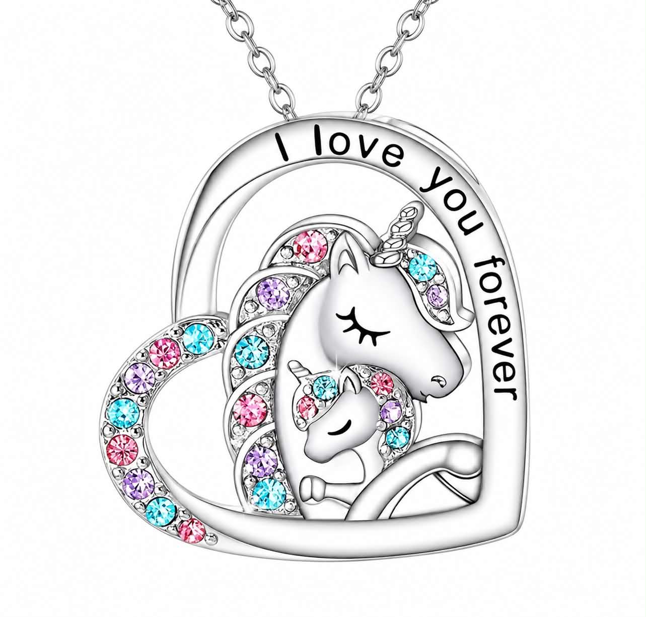 Mother and Baby Unicorn Heart Necklace for Women