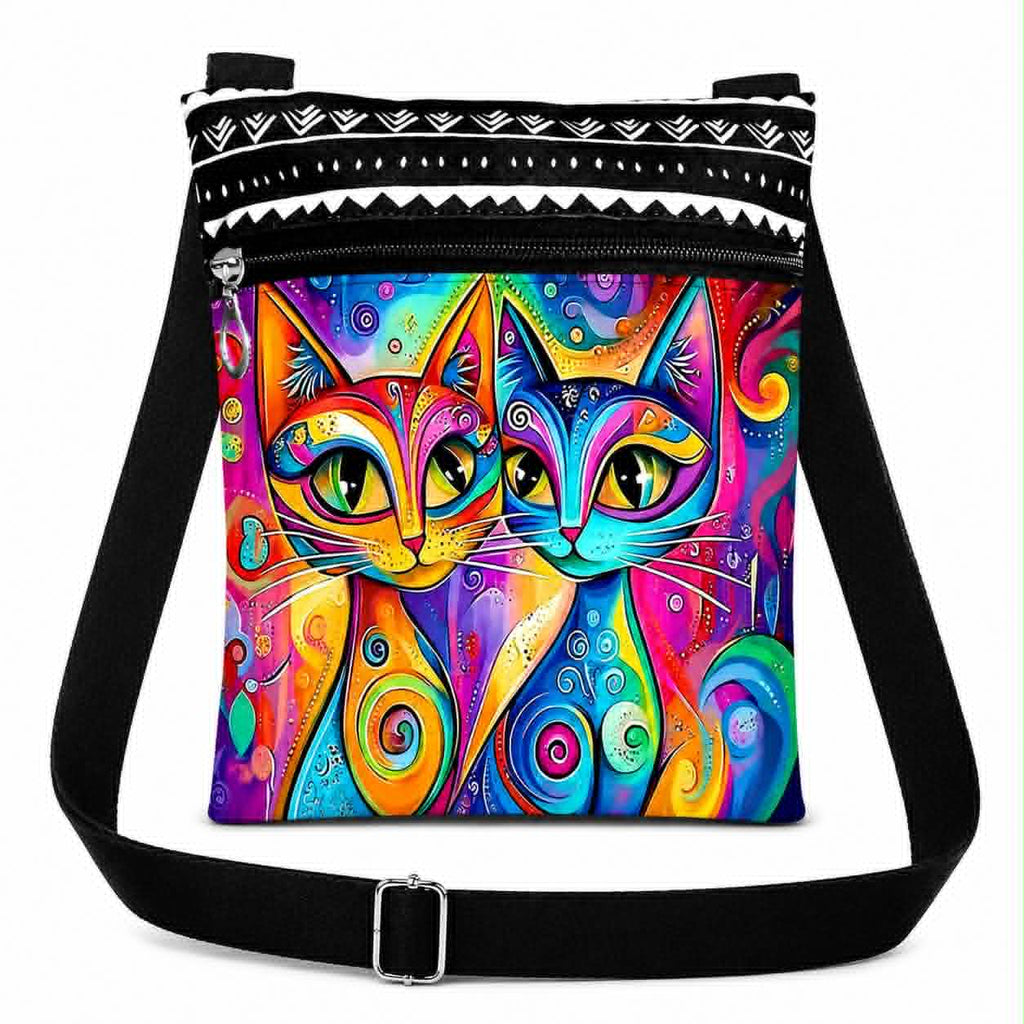 Colorful Bold Uniquely You Psychodelic Cat Crossbody Purse