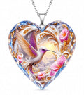 Crystal Heart Hummingbird Necklace