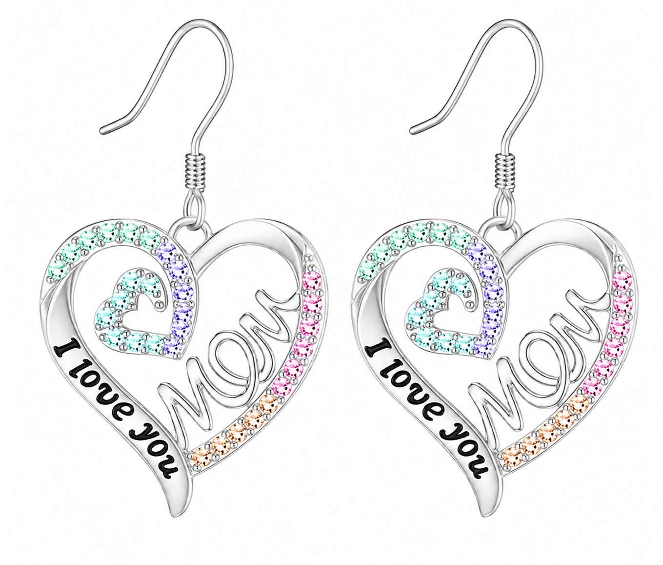 Mom Heart Dangle Earrings