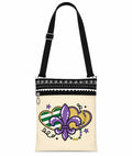 Mardi Gras Fleur de lisCrossbody Bag with Fleur Heart Print