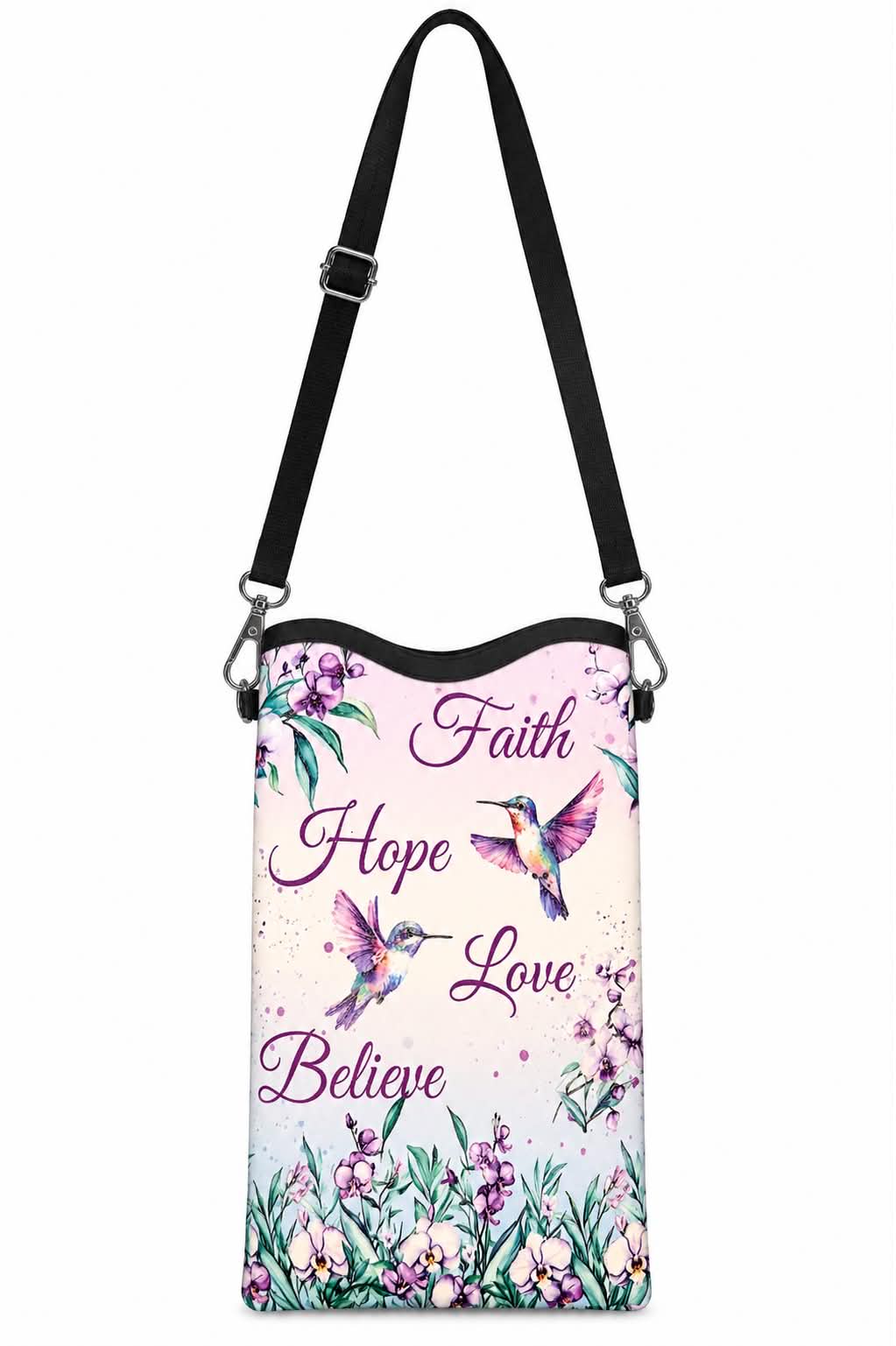 Faith Hope Love Believe Phone Crossbody Bag Inspirational Hummingbird Purse