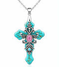 Turquoise Cross Necklace Western Vintage Faith Pendant