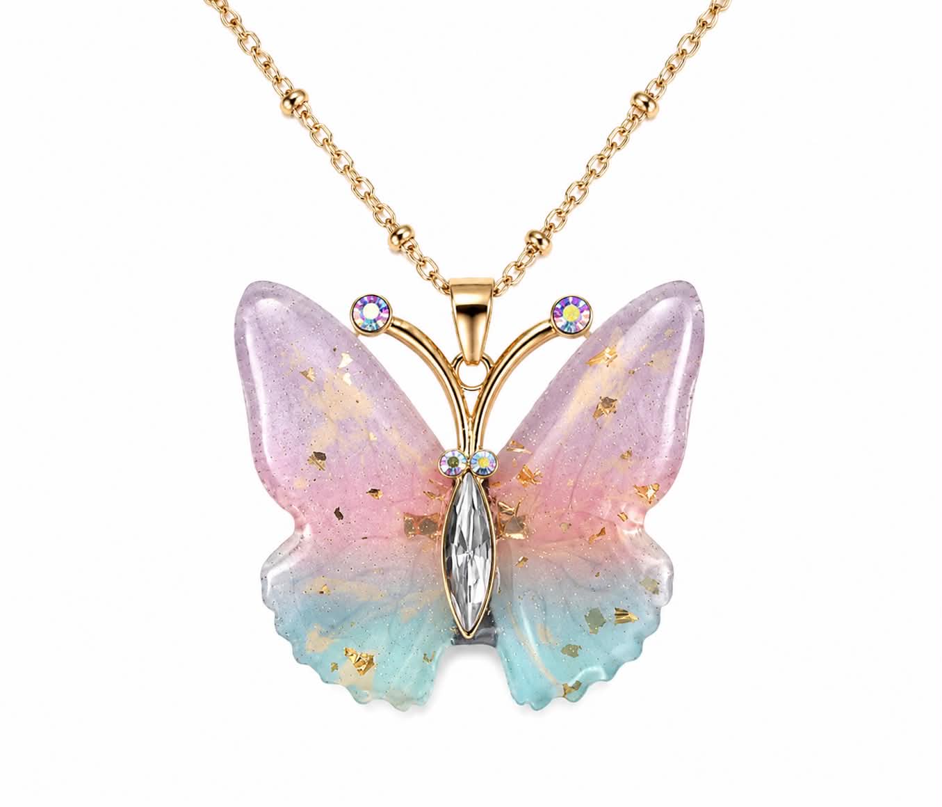 Purple Butterfly Necklace Elegant Crystal Butterfly Pendant