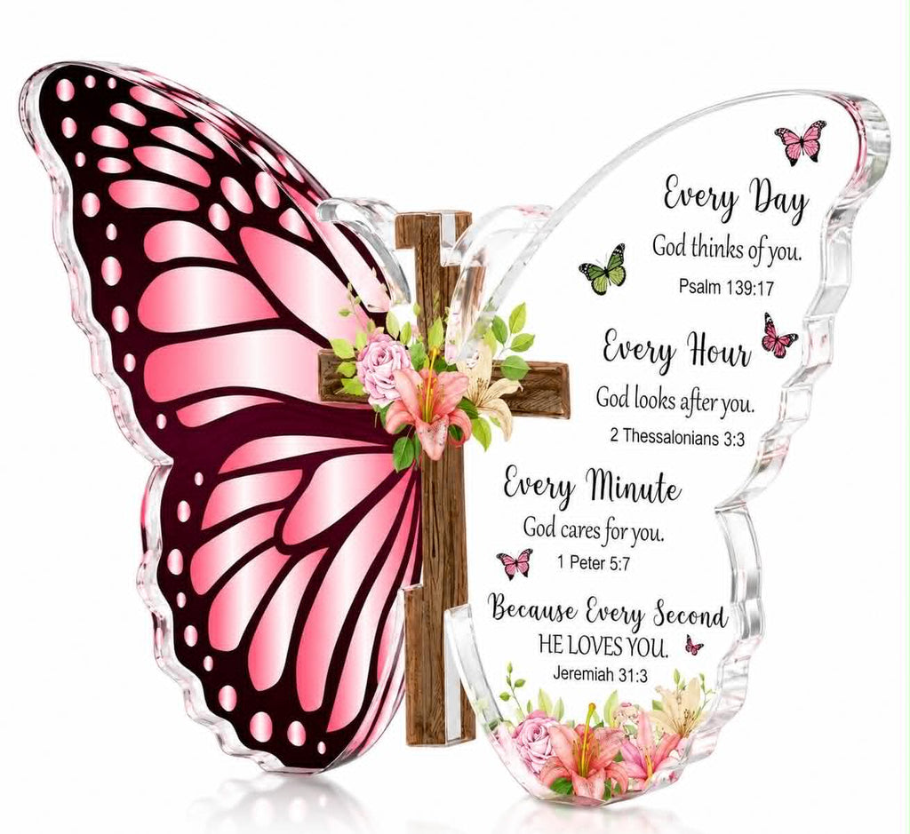 A Daily Reminder You Are Loved Inspirational Butterfly Cross Acrylic Plaque