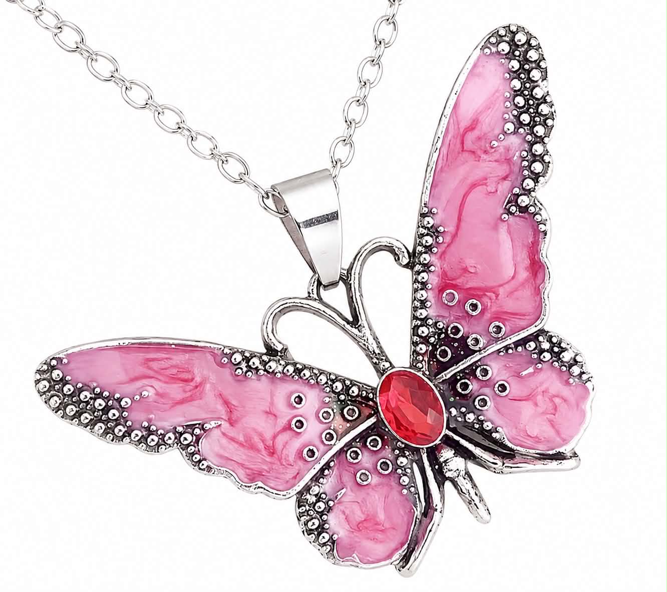 Pink Butterfly Pendant Necklace