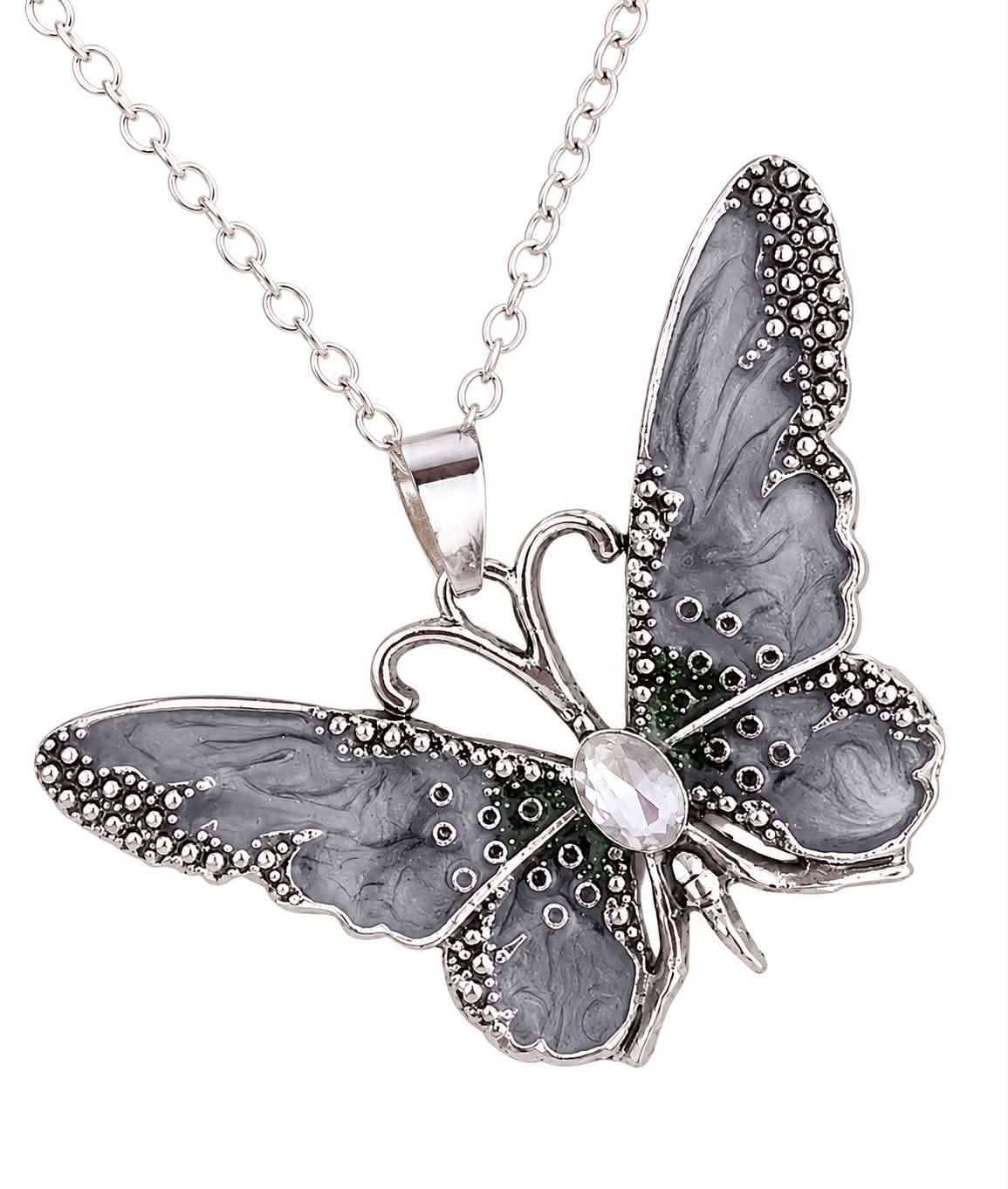 Gray Butterfly Pendant Necklace