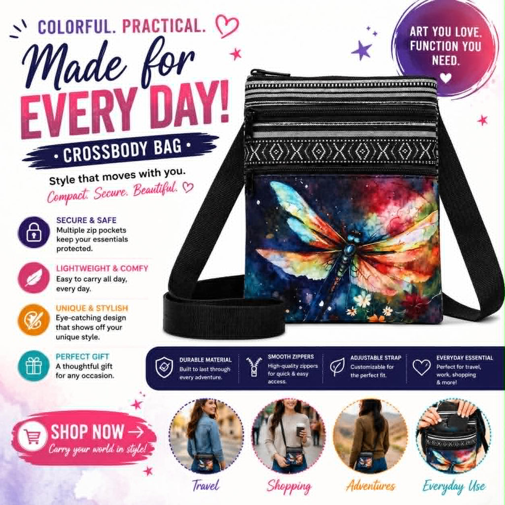 Dragonfly Multicolored Crossbody Purse