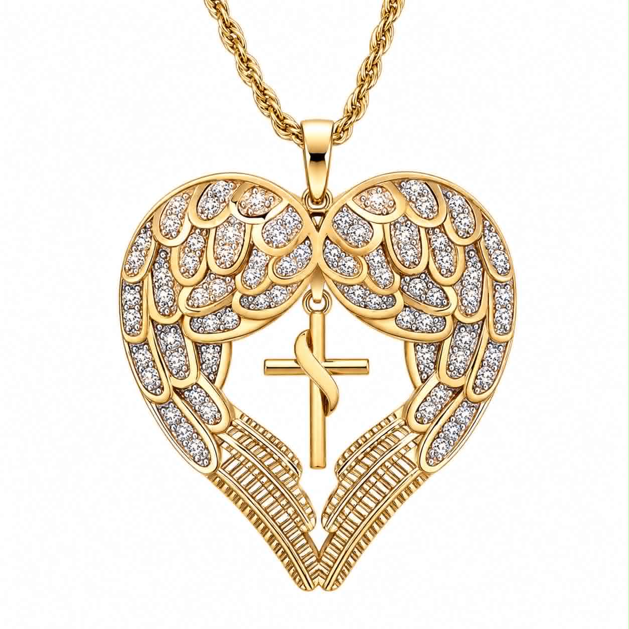 Angel Wings Cross Heart Necklace