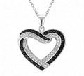 Black and White Crystal Heart Pendant Necklace for Women