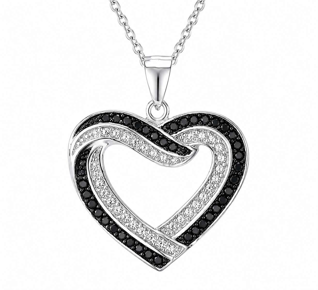 Black and White Crystal Heart Pendant Necklace for Women
