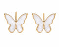 White Butterfly Stud Earrings for Women – Gold Trim Butterfly Earrings, Dainty Minimalist Jewelry Gift