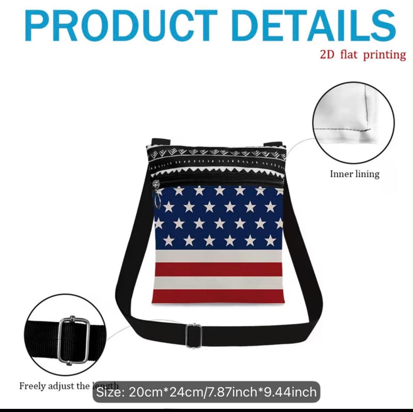 American Flag Crossbody Bag for Women Adjustable Shoulder Strap
