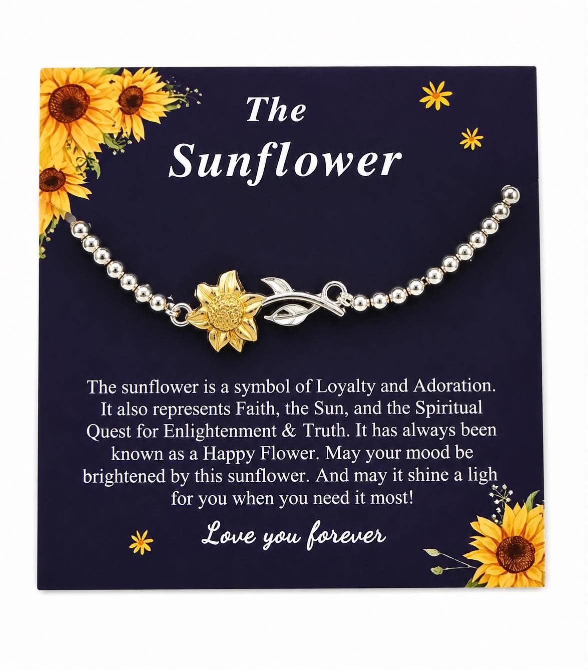 Sunflower Charm Bracelet Gift Card – Inspirational Sunflower Jewelry for Women, Friendship & Encouragement Gift