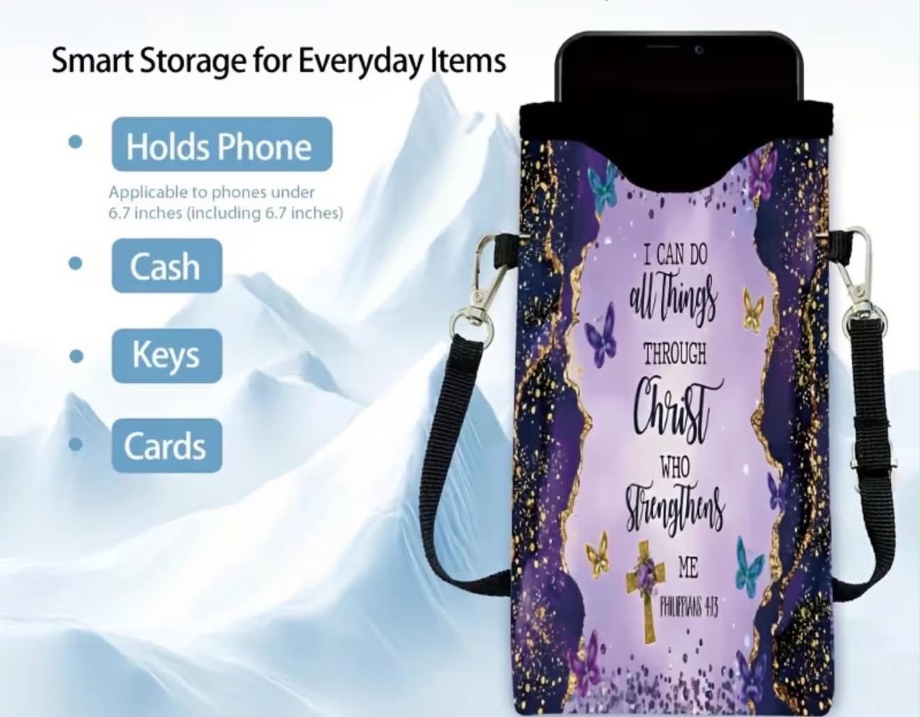 Inspirational Crossbody Phone Bag I Can All Things Through Christ