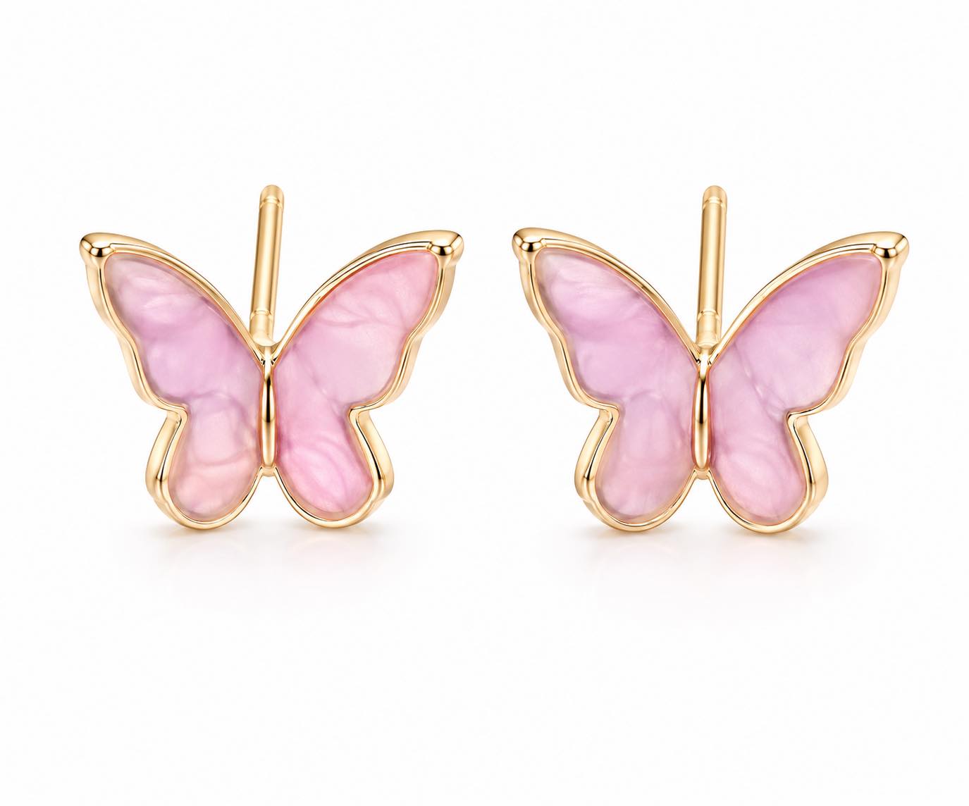Pink Butterfly Stud Earrings for Women – Gold Trim Enamel Butterfly Earrings, Cute Dainty Jewelry Gift