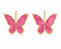 Hot Pink Butterfly Stud Earrings for Women – Gold Trim Butterfly Earrings, Cute Dainty Jewelry Gift