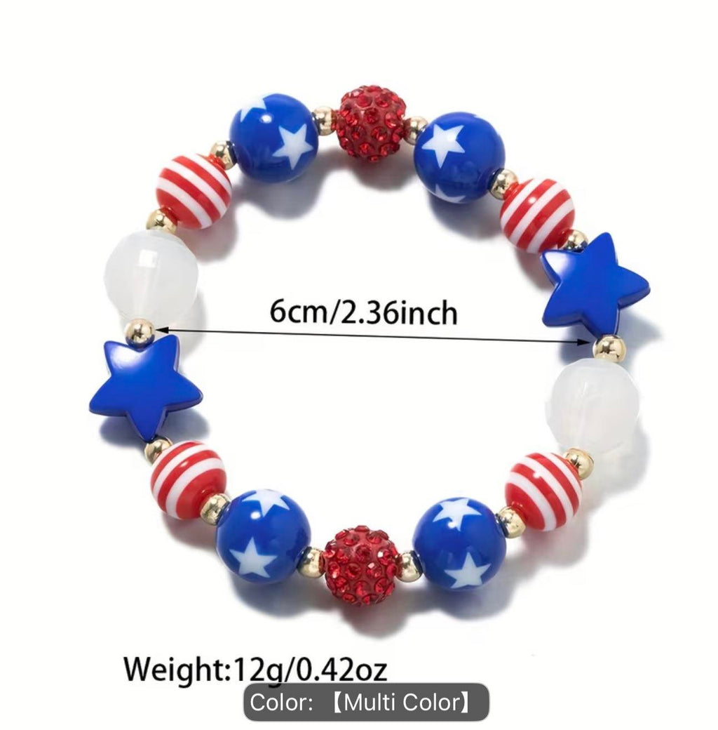 Patriotic Beaded Stretch Bracelet for Women Memorial Day, Fourth of July Jewelry