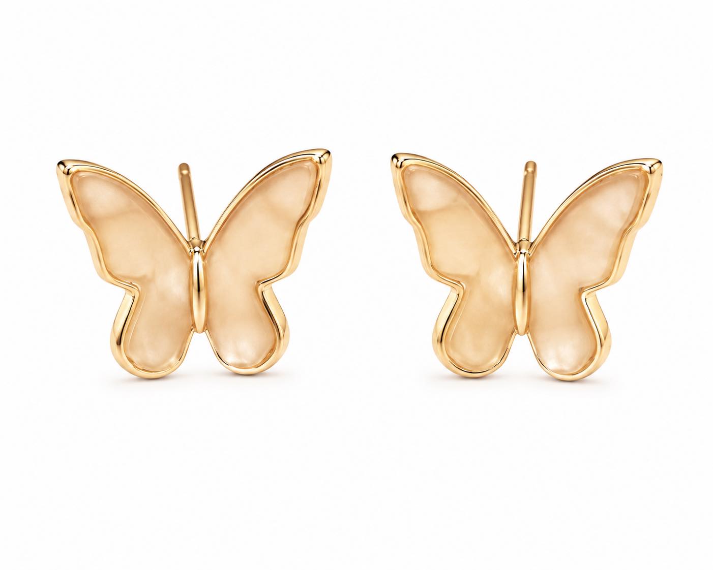 Champagne Butterfly Stud Earrings for Women – Gold Trim Enamel Butterfly Earrings, Elegant Dainty Jewelry Gift
