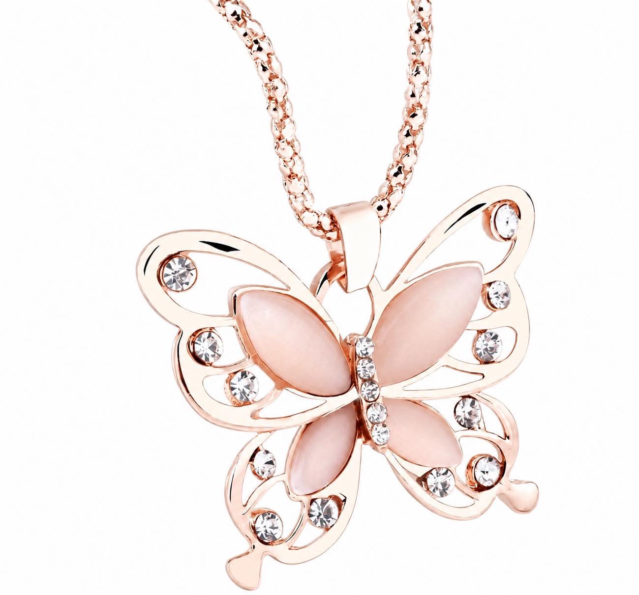 Elegant Butterfly Pendant Necklace for Women Rose Gold Tone Stainless Steel Necklace with Synthetic Zirconia Crystal Butterfly Charm Jewelry