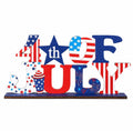Patriotic 4th of July Wooden Tabletop Decor Sign Red White & Blue Independence Day Centerpiece