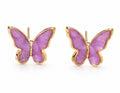 Purple Butterfly Stud Earrings for Women – Gold Trim Enamel Butterfly Earrings, Cute Minimalist Jewelry Gift
