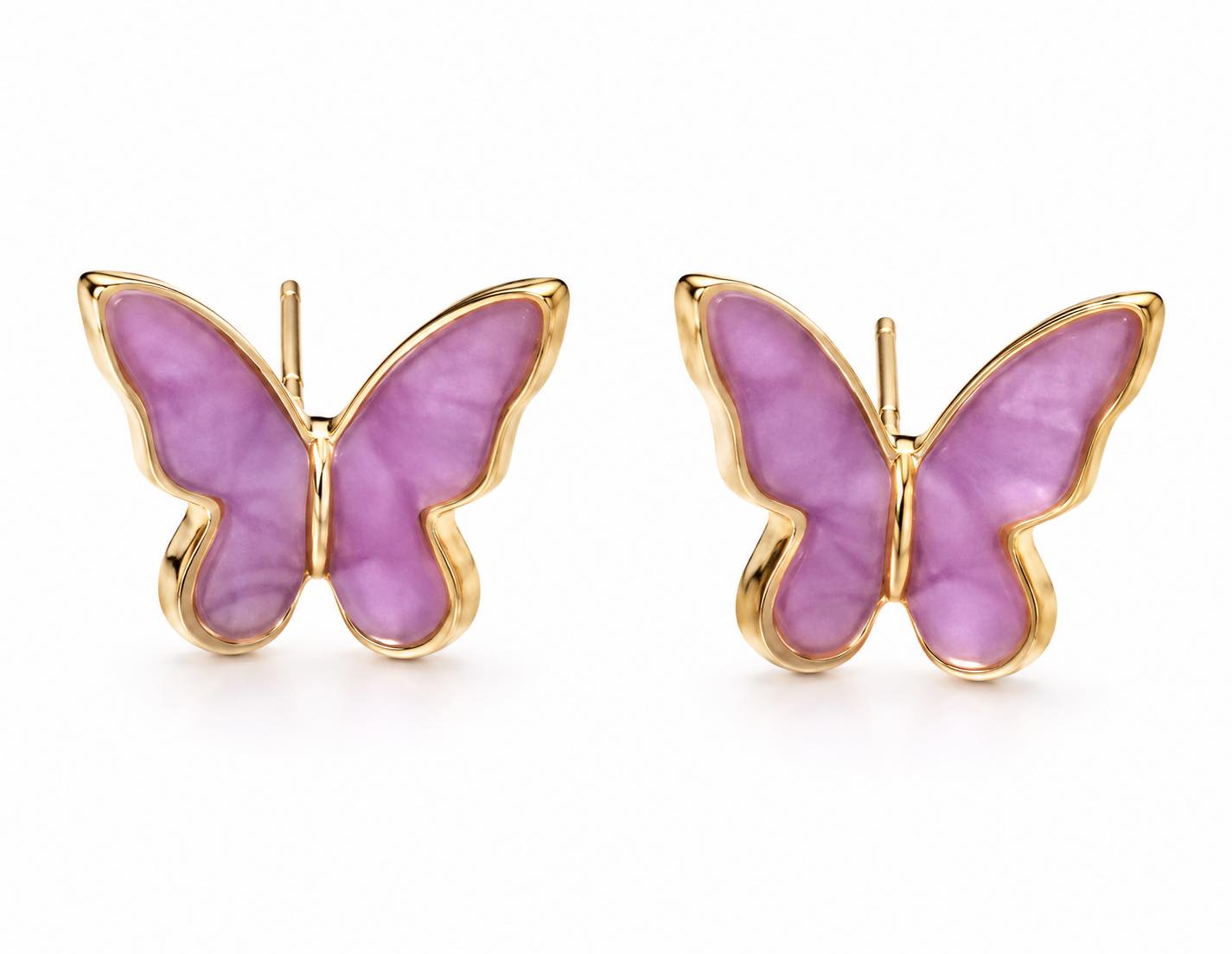 Purple Butterfly Stud Earrings for Women – Gold Trim Enamel Butterfly Earrings, Cute Minimalist Jewelry Gift