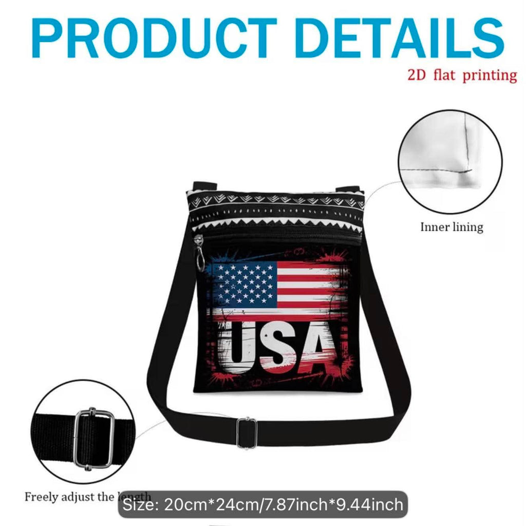 USA Flag Crossbody Bag for Women Patriotic Adjustable Shoulder Purse with Zipper Pocket Lightweight Small Messenger Travel Bag