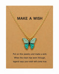 Blue Butterfly Wish Necklace for Women – Inspirational “Make A Wish” Butterfly Pendant Necklace with Gold Tone Chain, Cute Jewelry Gift for Girls