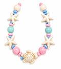 Sea Turtle & Starfish Beaded Bracelet for Girls Women – Beach Ocean Charm Stretch Bracelet – Pastel Pink Blue White Coastal Jewelry Gift