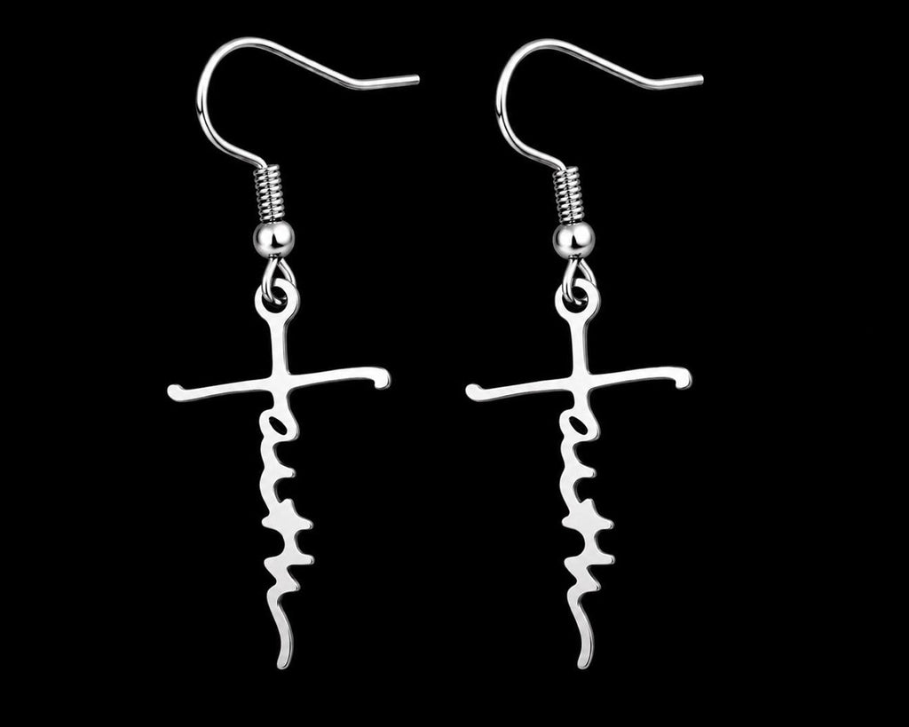 Faith Unique Cross Design Silver Drop Earrings