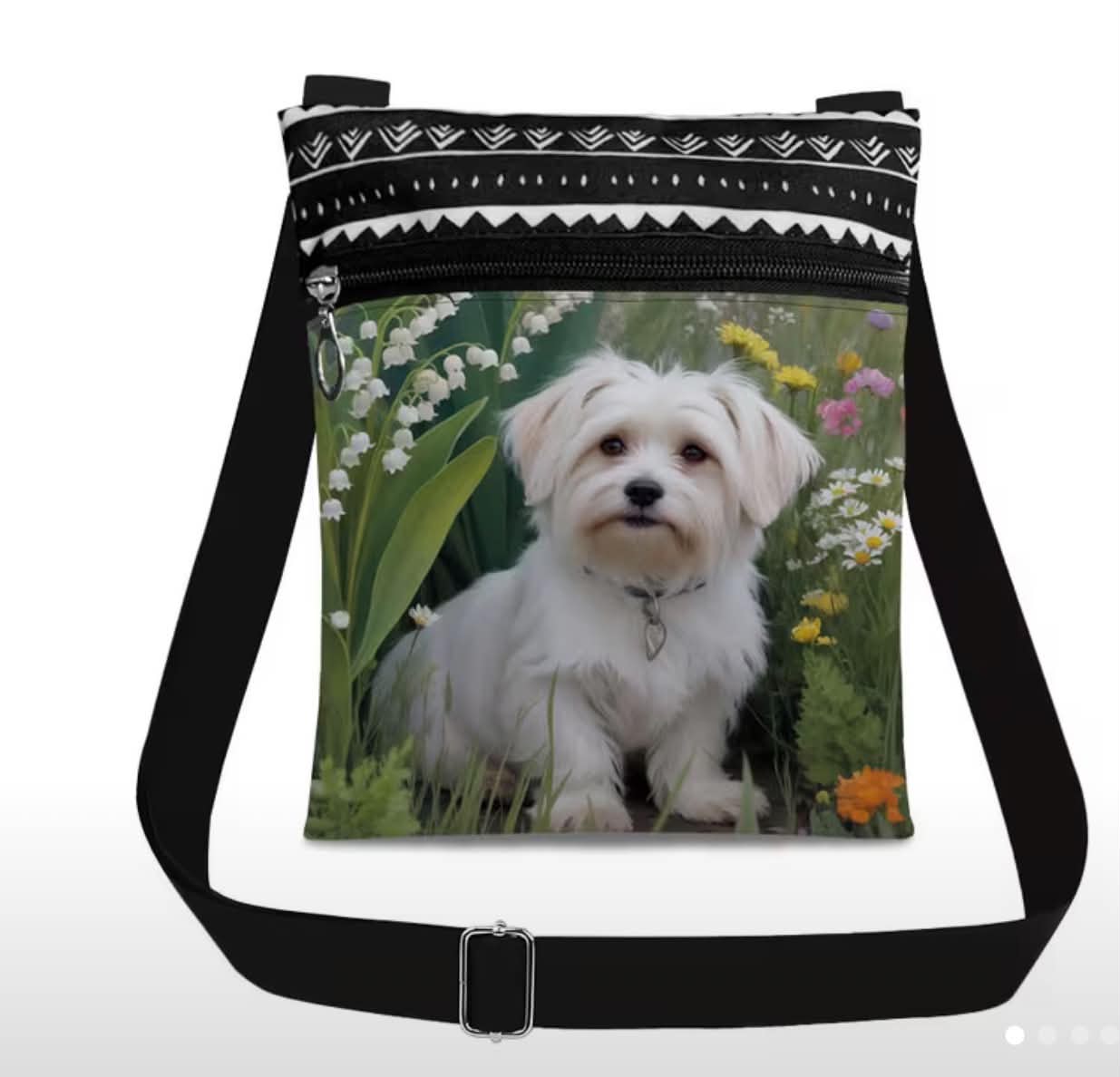 Small Crossbody Purse With Dog & Floral Print Lightweight & Adjustable Strap Secure Pockets Everyday Use Double-Sided Design