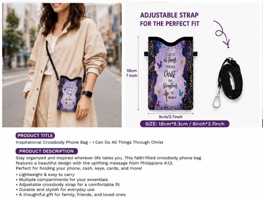 Inspirational Crossbody Phone Bag I Can All Things Through Christ