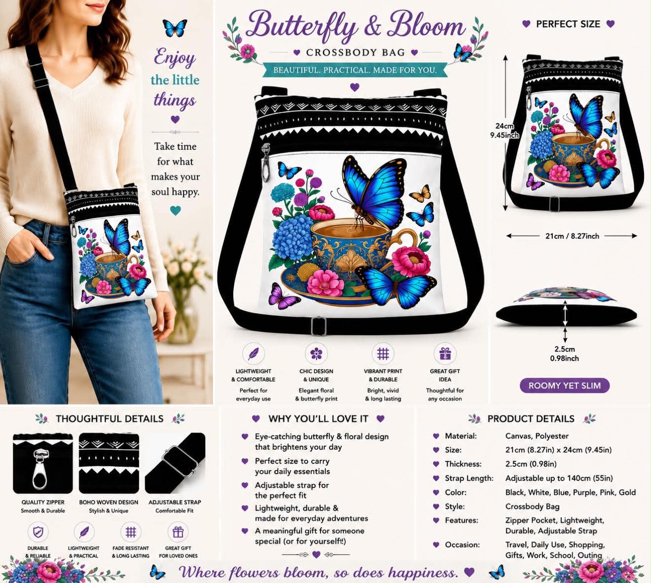 Butterfly & Bloom Crossbody Bag
