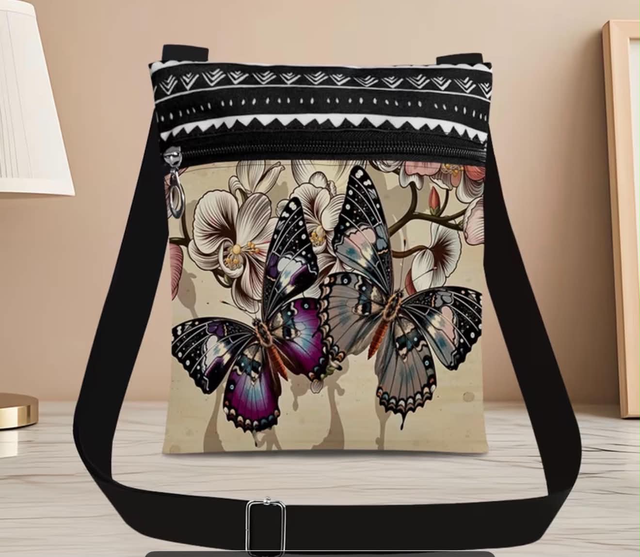 Butterfly & Floral Crossbody Bag With Adjustable Strap Design For Everyday Use