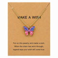Butterfly Wish Necklace for Women – Colorful Butterfly Pendant Necklace with Inspirational Wish Card, Cute Gold Tone Jewelry Gift for Girls & Women