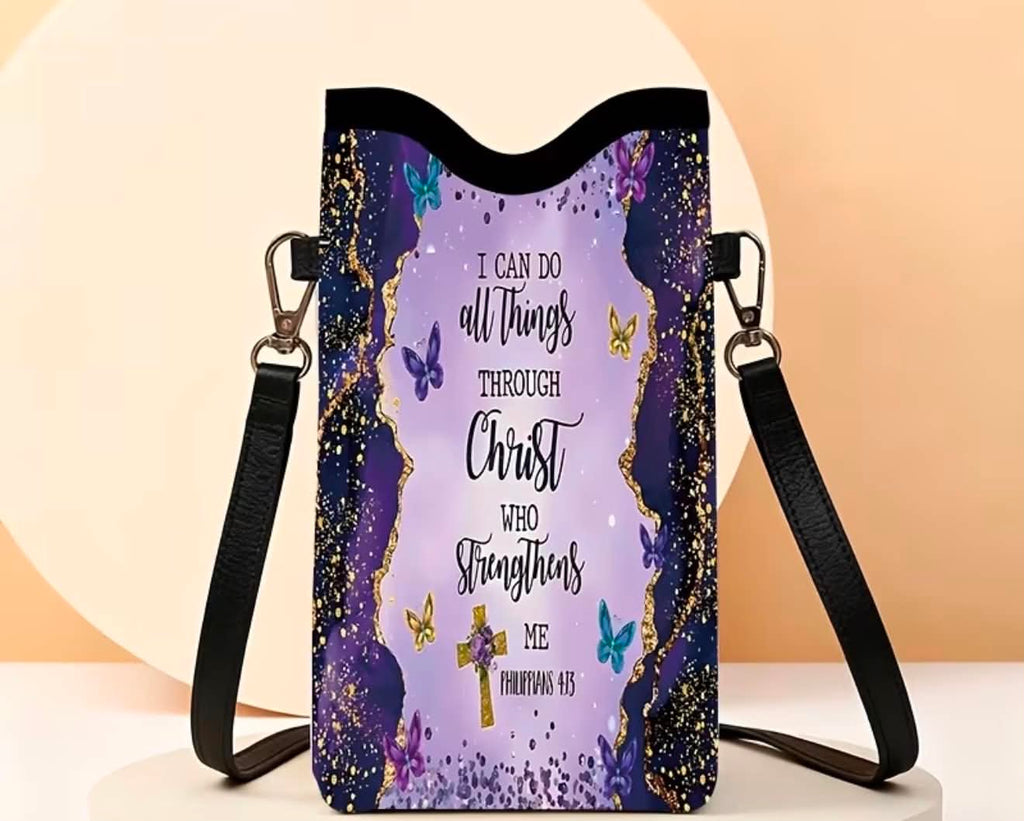 Inspirational Crossbody Phone Bag I Can All Things Through Christ
