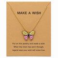 Butterfly Wish Necklace for Women – Pink & Yellow Butterfly Pendant Necklace with Inspirational Make A Wish Card, Cute Gold Tone Jewelry Gift for Girls