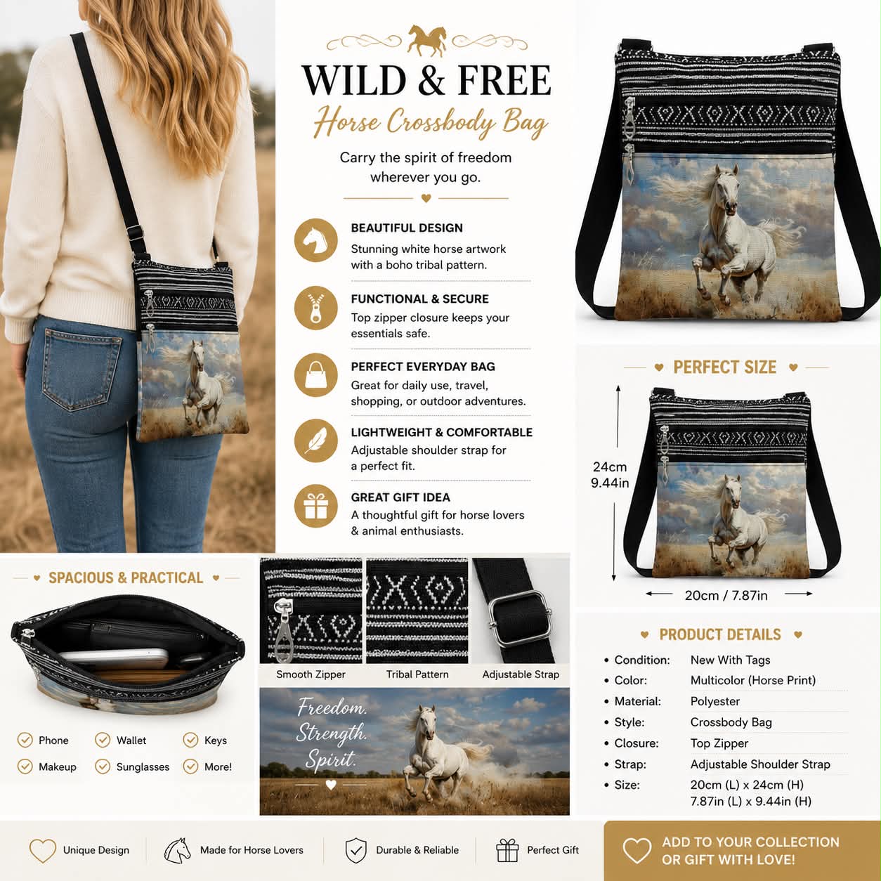 Wild & Free Horse Crossbody Bag