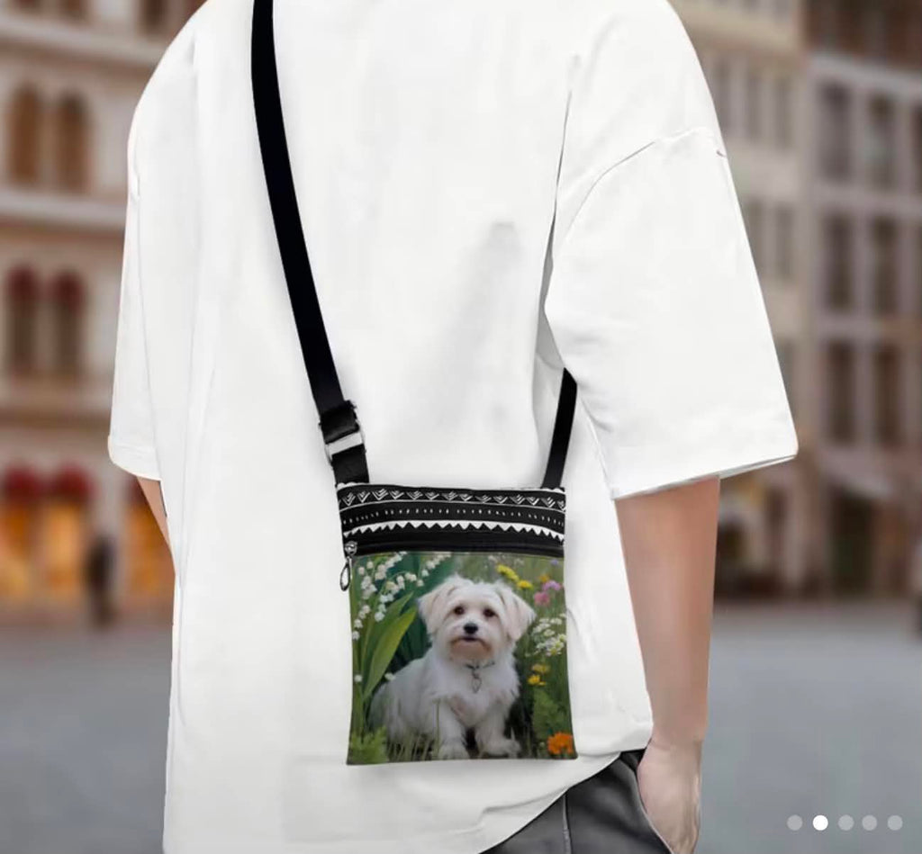 Small Crossbody Purse With Dog & Floral Print Lightweight & Adjustable Strap Secure Pockets Everyday Use Double-Sided Design