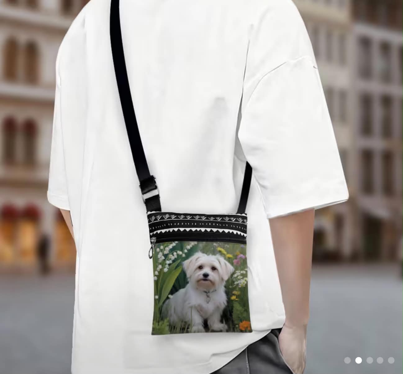 Small Crossbody Purse With Dog & Floral Print Lightweight & Adjustable Strap Secure Pockets Everyday Use Double-Sided Design