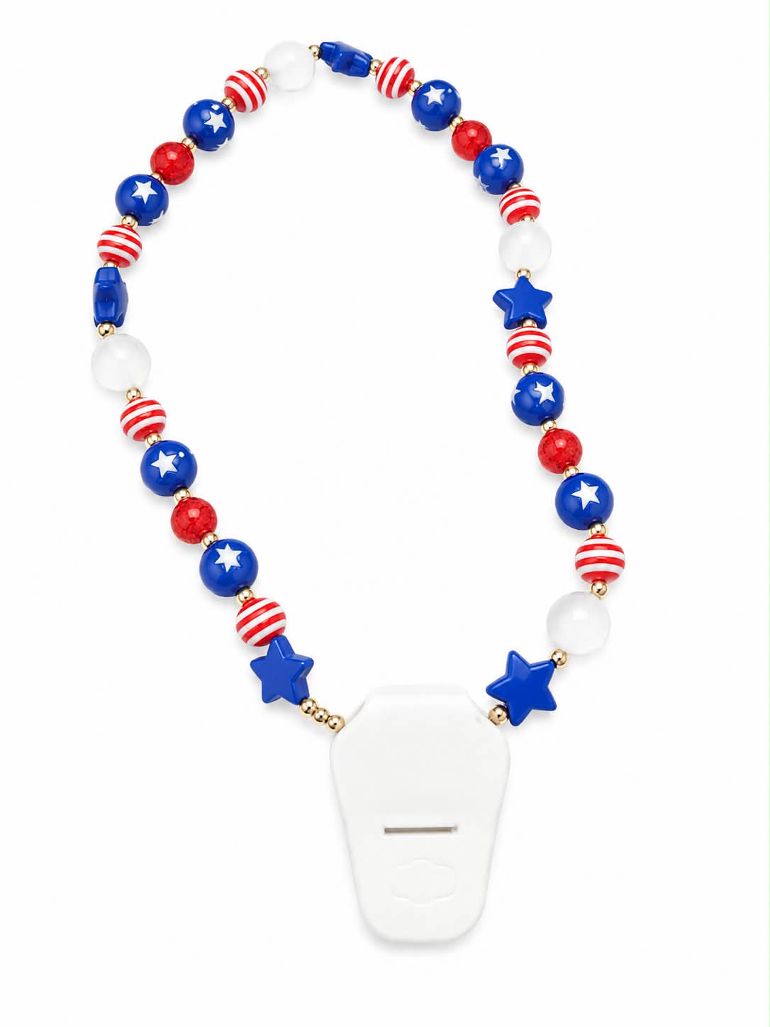 Patriotic Beaded Badge Reel Lanyard Necklace – Red White Blue Star Bead Holder for Nurses, Teachers, Office Staff & ID Cards