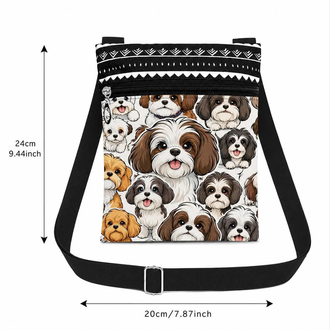 Cute Shih Tzu Dog Crossbody Bag for Women, Small Adjustable Shoulder Purse with Zipper Pocket, Lightweight Travel Messenger Bag