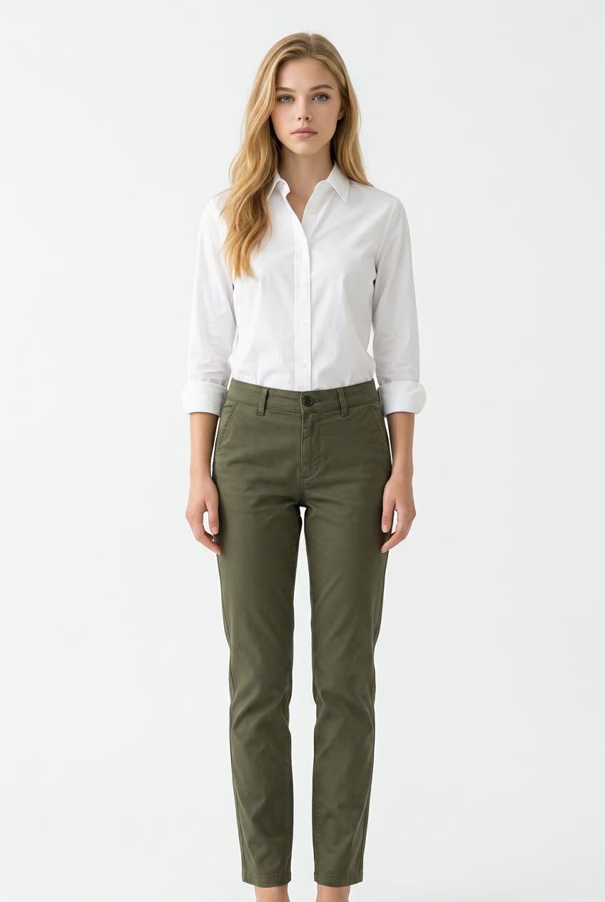 Ava & Viv Women’s Straight-Leg Stretch Chino Pants – Size 26W – Olive Green