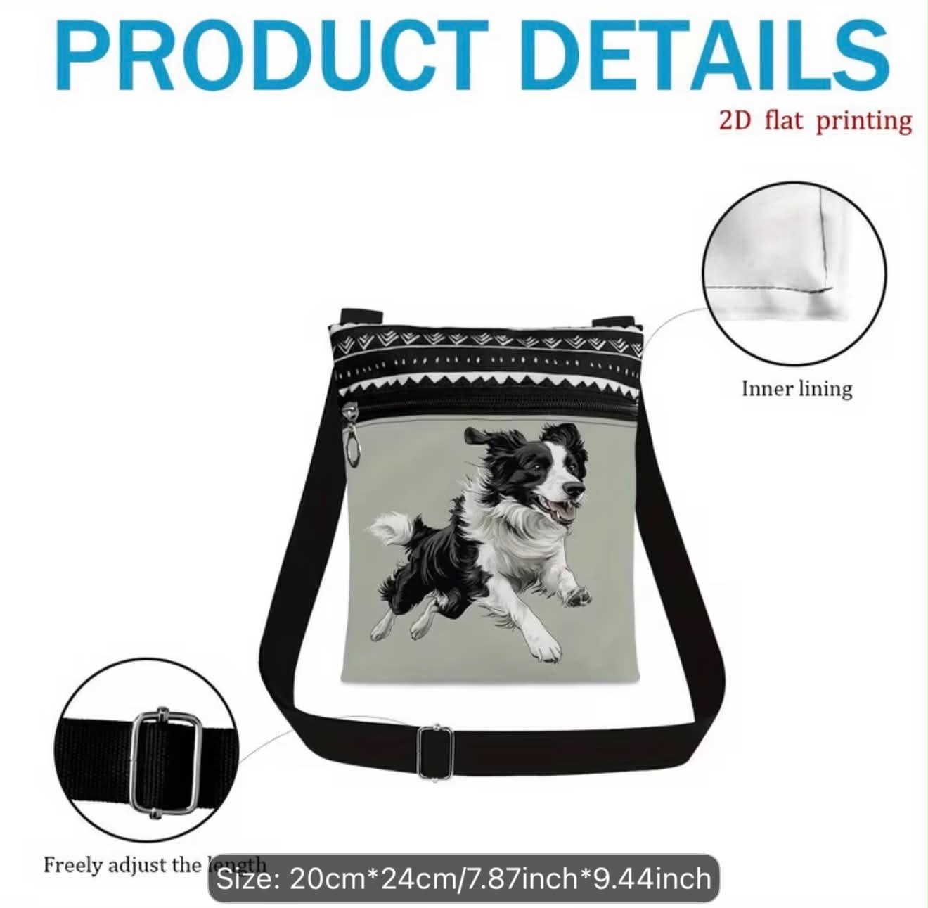 Dog Crossbody Bag Lightweight Shoulder Bag with Multiple Pockets