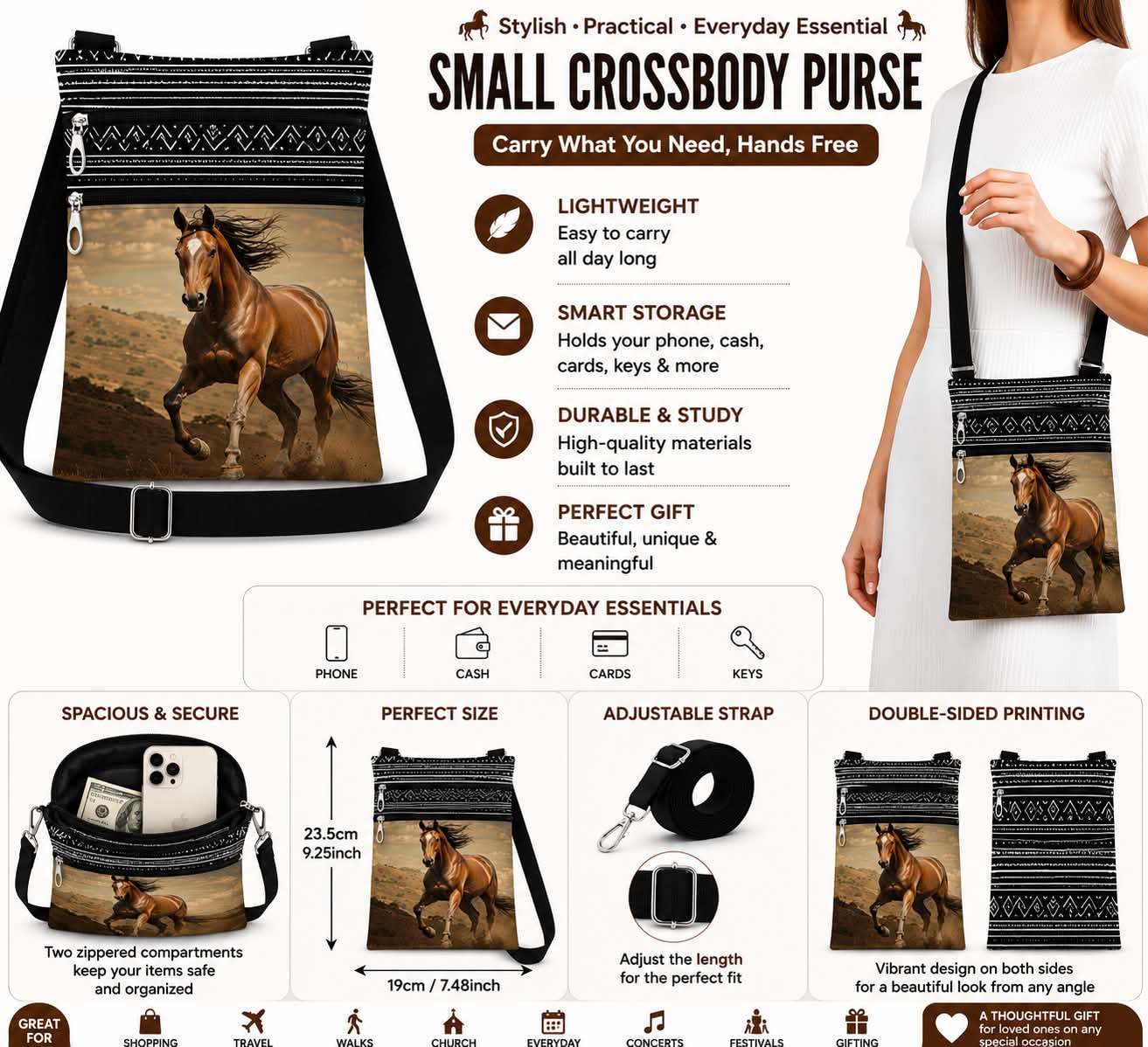 Small Crossbody Purse Running Horse